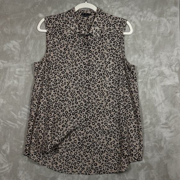 Theory Sleeveless Top Animal Print Blouse Size L Button Down Collared Shirt - Picture 1 of 3